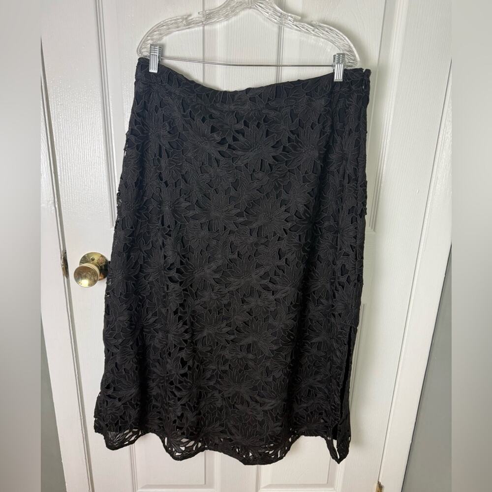 Farm Rio Black Flowered Lace Midi Skirt XL - Picture 6 of 8